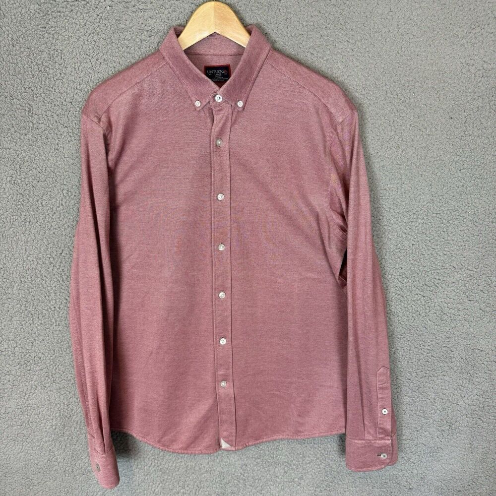 Untuckit Shirt Men's Large Red Long Sleeve Button Up Cotton Coolmax Slim Fit